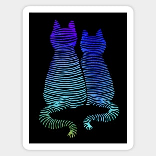 Abstract Cats In Neon Gradient Color Purple To Turquoise Modern Stripes Magnet